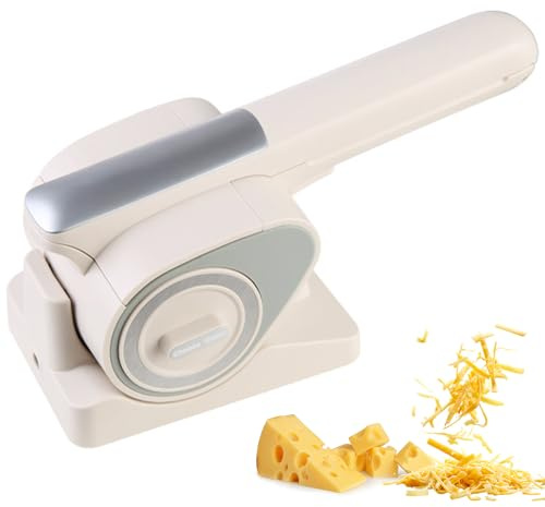 Rallador Eléctrico Inalámbrico con 2 Tambor Rotatorio, Cortadora Rotativa Automática, 2 kg por Carga, Picadora Portátil Recargable para Queso, Nueces, Chocolate y Verduras