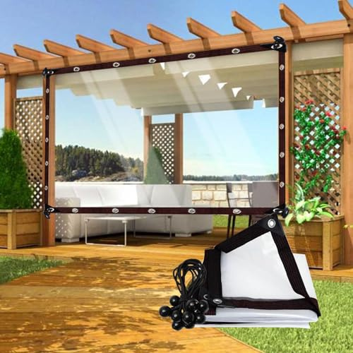 C - Lona impermeable para exteriores, para balcón, patio, invernadero, lonas plegables con ojales, toldos laterales, 4 x 1 m, lona transparente para proteger el patio trasero