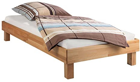 Home4You Bettgestell Massivholzbett Einzelbett | 100x200 cm | Braun | Kernbuche massiv