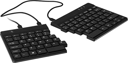 R-Go Split Tastatur, Ergonomische Design mit Geteilte Tastenfeld und Integrierter Pausenanzeige, AZERTY (BE) Layout, USB Kabelgebunden, Schwarz