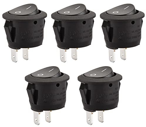 Heschen - Interruttore a bilanciere rotondo ON-OFF SPST, 2 terminali certificati UL VDE da 6A 250 V AC, 5 pezzi