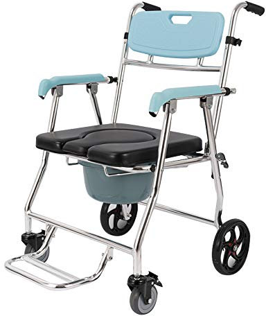 YFF-Toilettenstühle Toilettenstuhl Fahrbar für Erwachsene Aluminium Duschstuhl Rollstuhl Mobil gepolsterter Toilettensitz Toilettenrollstuhl für ältere Menschen, Behinderte 150 kg Kapazität
