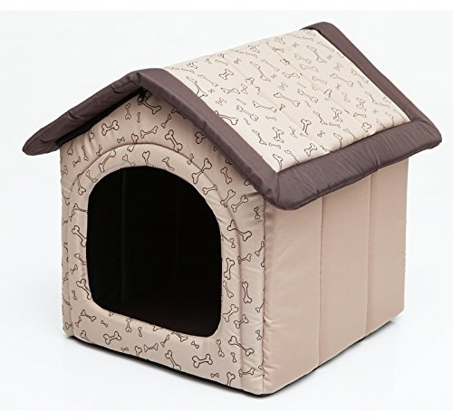 millybo Hundehöhle Hundebett Hundehaus Hundehütte R1-R6 (R2 (44 x 38 cm), beige mit Muster (Knochen))