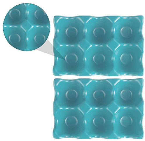 Yardwe 2pcs Ceramic Egg Holder Tray 6 Grids Refrigerator Egg Container Egg Storage Organizer Chicken Egg Crate for Kitchen Blue
