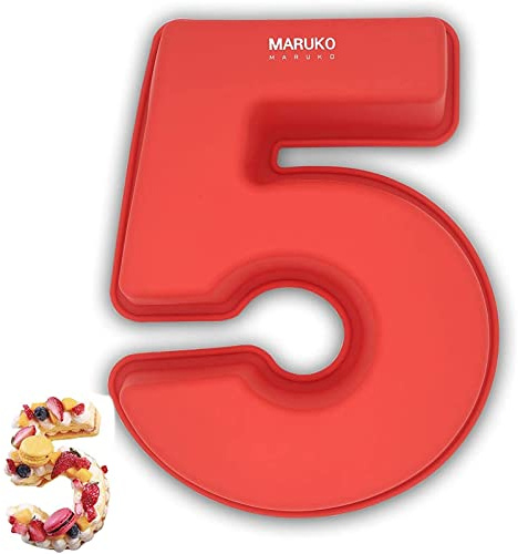 MARUKO Kuchenform Zahlen Silikon Backform Zahlen Groß 3D Number Cake Backform Anzahl 5 DIY Kindergeburtstag Hochzeit Jubiläum Geburtstagstorte Zahlenbackform