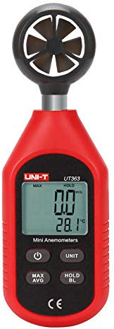 UNI-T UT363 Handheld Anemometer Wind Speed Meter Wind Chill Air Temperature Gauge -14°F to 122°F (-10°C to 50°C) with LCD Backlit Max/Avg Data Hold