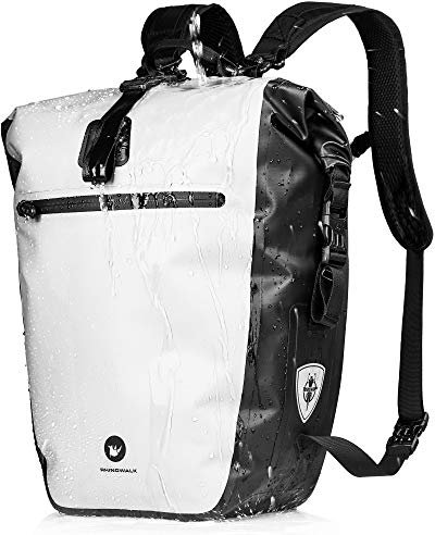 BAIGIO Waterproof Bicycle Rolltop Backpack Panniers 27-30L Bike Front Rack Bag Rear Carrier Rucksack Cycling Back Seat Bag with Detachable 17 inch Liner Handbag, Travel Sport (White)