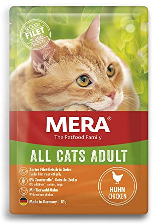 mera Cats Adult Huhn, Nassfutter für ausgewachsene Katzen, getreidefrei und nachhaltig, Katzenfutter mit hohem Fleischanteil, 12 x 85 g