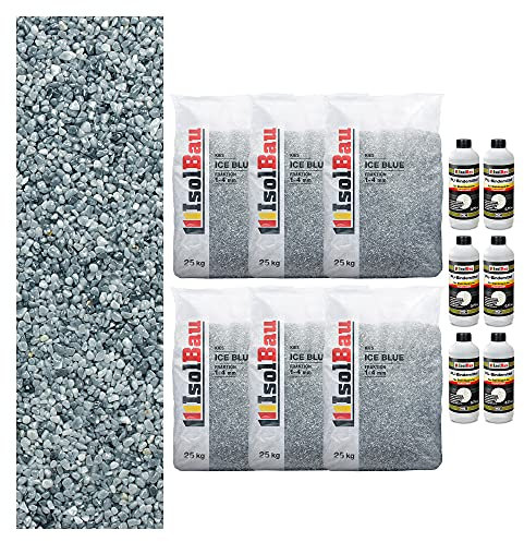 Isolbau Steinteppich SET Marmorkies 150kg + Bindemittel bis 15m² Ice Blue 1/4mm Epoxidharz, Terassenboden, Natursteinboden Marmorkies Bodenbelag, Steinboden Bodenbeschichtung, Marmorstein, Innen Außen