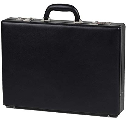 Quindici Genuine Leather Slim Attache Case Business Briefcase Twin Combintion Locks Black QD-0002 -Black