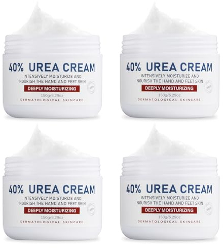 OUKEYA Crème d'Uree 40%, Crème Pieds Très Secs et Abîmés, Réparatrice Hydratante pour Crevasses Mains, Crème Gerçures Engelures, Soins Intenses Mains et Pieds, Nourrissante Crème Corps(150g(Lot de 4))