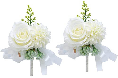 Boutonniere Hochzeit Weiß Rosen Künstliche Ansteckblume, Boutonniere Braut Bräutigam, Boutonniere Hochzeit Handgelenksblume Blumen Zubehör Für Hochzeiten, Tanzpartys, Bankette, Jubiläen Verwendet