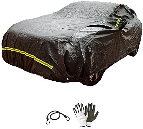 Compatible con Seat MII 1.0 ASG 5p. by Cosmopolitan Funda Coche Anti Granizo Felpato Impermeable ANTICONGELANTE Negro Franjas Reflectantes-Fluo 432X185X120CM Cremallera Lateral