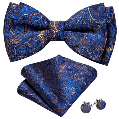Barry.Wang Men's Paisley Silk Pre-tied Bow Tie Set Pocket Square and Cufflinks for Weddings and Formal Events