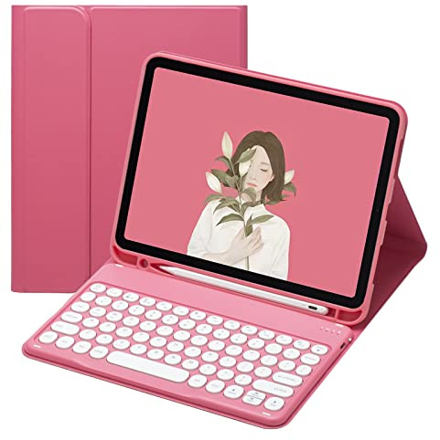 Disonbeir Funda de teclado para iPad A16 2025 (11ª generación, 11 pulgadas)/iPad de 10ª generación de 11.9 pulgadas 2022 con bonito teclado redondo de color inalámbrico desmontable BT funda para