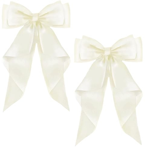 ZEVONDA 2 st stora båghårklämmor - Stor Bowknot hårnål hårklämma med lång silkeslen satin svans hår Barrettes tillbehör för flickor kvinnor