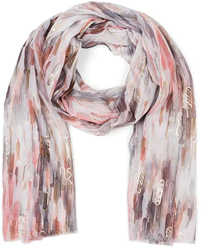 styleBREAKER Damen Schal mit buntem Streifen Farbverlauf Muster und Metallic Akzenten, Stola mehrfarbig gestreift 01016222, Farbe:Grau