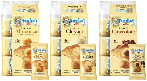 Mulino Bianco Mix Cornetti Classici Vuoti, con Crema al Cioccolato e Nocciole e Crema all'Albicocca 300gr - Speciale Food Service 2023