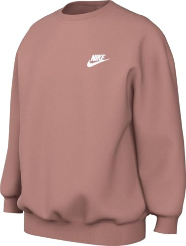 Nike FD2923-618 G NSW Club FLC OVRSZD Crew LBR Felpa con Cappuccio Bambina Red Stardust/White Taglia M