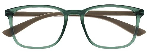 OPULIZE Max Reading Glasses - Classic Large Rectangular Frame - Matt Transparent Green with Beige Arms - Men's Women's Unisex - Spring Hinges - R78-6 - +1.00