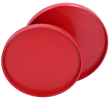 Topyond 2 Stück/Set Rundes Tablett, Rotes Serviertablett, Vintage-Heimdekor-Couchtischtablett, MDF-Tablett Für Küche, Badezimmer, Dekor, Restaurant, Hotel (9,4 Zoll/10,6 Zoll) Servierplatte