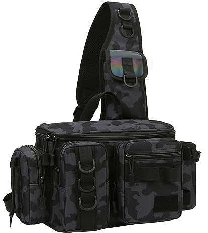 Mehrzweck Angeln Tasche mit Rutenhalter, Angeltasche Umhängetasche Angelrucksack für Angelrolle Köder Gerät, Tarnfarbe/Einfarbig