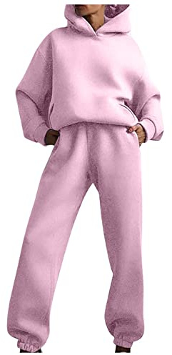Jogginganzug Damen Set Trainingsanzug Zweiteiler Frauen Sport Anzug Freizeitanzug Hoodie&Sporthose Sportbekleidung Loose 2 Teilig Langarm Einfarbig Streatwear Outfit Kuschelig Jogger Set