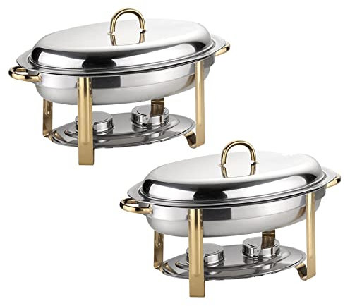 ZERAPH 6L Oval Chafing Dish Set,2/4/5/6 Pack Full Size Stainless Steel Buffet Warmer Tray With Food Pan,Water Pan And Fuel Holders,For Weddings Caterings Parties (2 Pack)