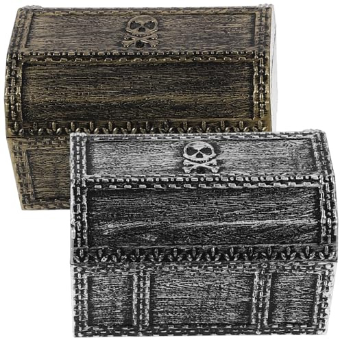 BESTonZON 2 Stück Kunststoff Vintage Schatztruhe Piratenbox Mit Deckel Und Riegelverschluss Kompakte Aufbewahrungskiste Für Kinder Schmuck Und Dekoration