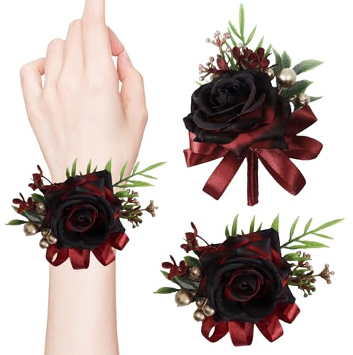 Weinrote Rosen-Ansteckblume und Ansteckblume für Hochzeit, künstliche Blume, Abschlussball, Handgelenk, Ansteckblume und Ansteckblume für Herren, Set für Abschlussball, Anzug, Dekoration, Hochzeit,