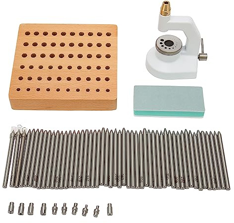 Watch Repair Staking Tool Set with 50 Punch Pins and 10 Stakes Ergonomic Non Slip Handle for Watchmaker Riveting Operations