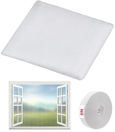 Mosquito Net for Window, Mellbree Insect Mesh Curtain Fly Bug Bee Protector Screen Fly Screens Window Mesh 1.3mx1.5m Insect Netting Bug Bee Mosquito Protector with 6m Tapes White