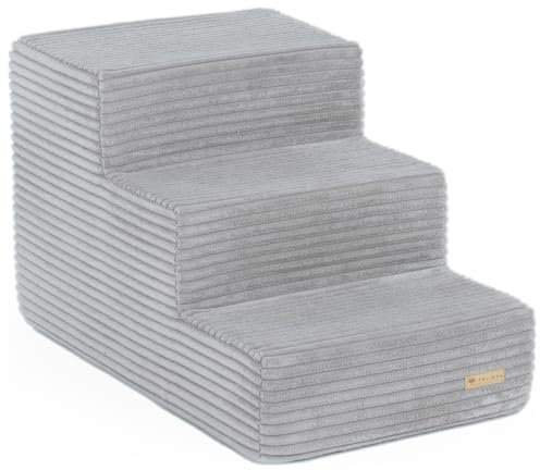 Velinda Hundetreppe mit 3 Stufen Katzentreppe Haustiertreppe Einstiegshilfe Schaumstoff (Farbe: grau (Cord))