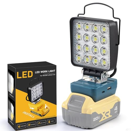 Akku Lampe 20V, 48W 4800LM kabellose LED Arbeitsleuchte, tragbare Flutlichter mit 2 Helligkeitsmodi, mini Baustellenlampe für Wartungsarbeiten Blau（Ohne Akku）