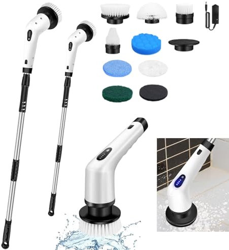 VickyHome Elektrische Putzbürste 10-in-1 Reinigungsset mit 360° Rotationsbürste, 2 Geschwindigkeiten, IPX7 Wasserschutz, 10 austauschbare Bürstenköpfe, für Bad, Auto & mehr