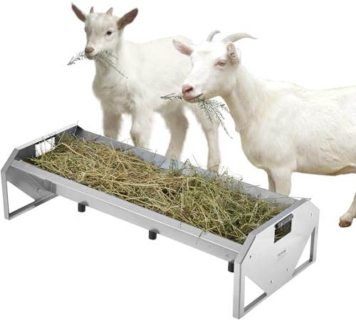VEVOR Comedero para Ganado de 100 L, Comedero de Heno de 1140 mm, Acero Resistente y Galvanizado para Ovejas y Cabras