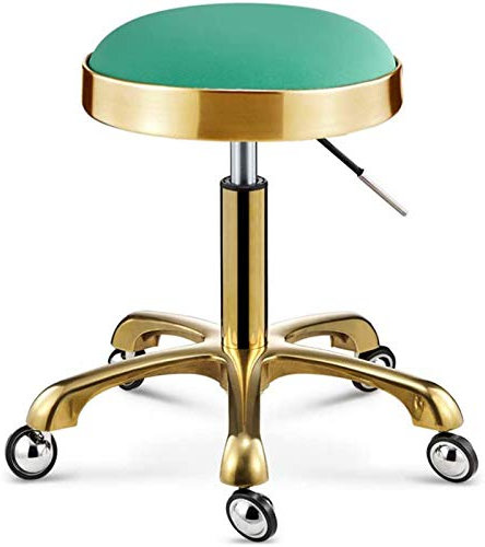 ZJHFFFGD 360 ° drehbarer Barhocker aus PU-Leder, Goldener runder Hocker, kreative Friseurstühle aus Edelstahl, für Friseursalons