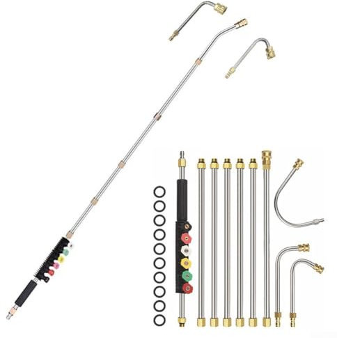 HpLive Lance télescopique 4000 PSI pour nettoyeur haute pression avec 7 barres droites, 3 barres incurvées, 6 buses pour nettoyage de toit de voiture, mur