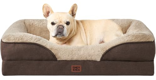 EHEYCIGA Mousse Mémoire Panier Petit Chien Orthopédique, Canapé pour Chien Moyen Taille Déhoussable Lavable, Coussin Chiens Antidérapant & Imperméable, 76x51x16.5 cm Marron