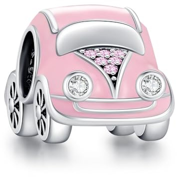 KEQ Rosa Auto Charms 925 Silber führerschein bestanden geschenk Anhänger für Armband Charm Bead Pendant für Europäische Armbänder Halsketten WeiWeihnachts geschenk für Fraue