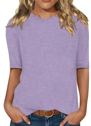 Minetom Damen Halbarm T-Shirt Rundhals Sommer Tshirt | Leichte, Einfarbig, Oberteil, Basic Tops, 1/2 Ärmel, Regular Fit, Elegant, Casual, Weich, Komfort