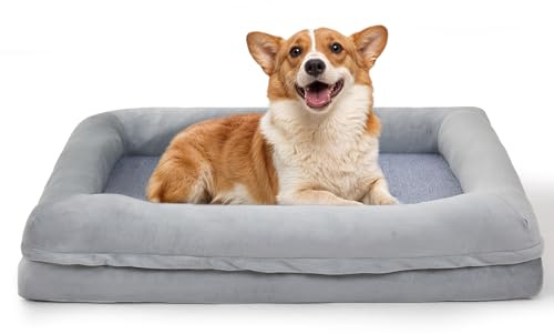 The Fellie Dog Bed, Orthopedic Dog Beds with Removable Washable Cover, Memory Foam Dogs Sofa with Non-Skid Bottom, Soft Flannel Pet Couch Bed Mattress for Crate, Waterproof Pet Couch, 91x68x16cm