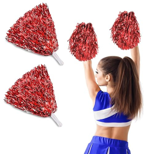 2 Pompon da Cheerleading Pom Pon, Cheerleading Pom, Fiore a Mano Cheerleader, Pompon per Cheerleader Ragazze, Pompon Rosso Cheerleader, per Eventi Sportivi, Giochi di Palla, Feste di Carnevale(Rosso)