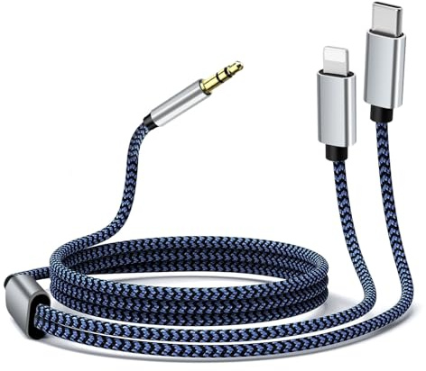 Aux Audio Cable for iPhone, [Mfi Certified] 2 in 1 USB C, Lightnning auf 3.5mm Aux Kabel Kompatibel mit iPhone 16 15 Plus/14/13/12/11/XR, Galaxy S24/S23/S22, Pixel 8/7/6/5, iPad