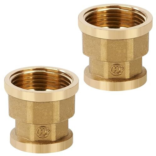 Manguito Laton Hembra 1 x 3/4 Pulgada, 2 Piezas Doble Niple Manguito de Latón, Racores de Latón con Doble Boquilla para Conversión de Conexión de Tuberías