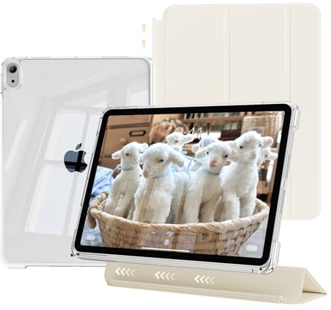 JKSML Abnehmbare Hülle für iPad mini (A17 Pro) 7./ 6. Gen - Weiße Creme | 2 in 1 Abnehmbar Abdeckung mit Schiebeschublade, Transparente Rückseite, Auto Schlaf/ Weck, für 2024/2021 model 8,3 Zoll