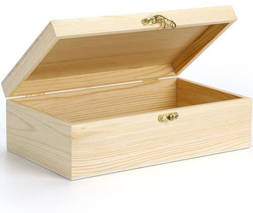 Holzkiste mit Deckel, Holztruhe Erinnerungsbox 25*15*8cm Baby Holzbox, Schmuckkästchen mit Scharnierdeckel Allzweckkiste Aufbewahrungsbox Erinnerungskiste Bastel Geschenkbox DIY Spielzeug Werkzeuge