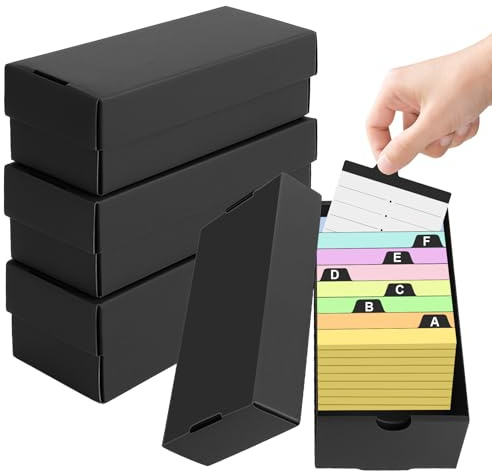 LALATOK 4Pcs Caja para Flashcards A8 para Tarjetas Estudio 52 x 74mm, Capacidad 980 Fichas, Caja de Aprendizaje Negra para Notas Recetas, für Schulsachen Büro Zuhaus