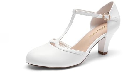 DREAM PAIRS Mary Jane pumps nära tå klänning klackar bekväma klänning domstol skor för kvinnor SDPU26001W, Vitt, 42 EU