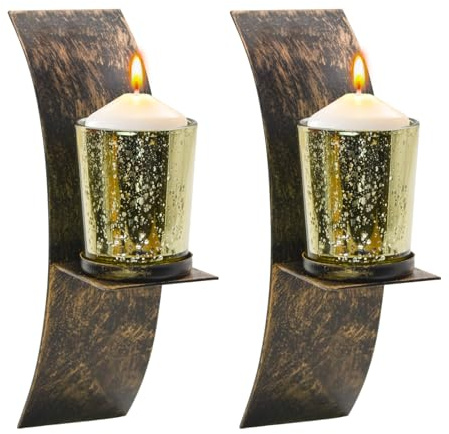 MrMrKura 2 Stück kerzenhalter Wand, dekorative braune Metall-Wandkerzenhalter, Wanddekoration für Wohnzimmer, Schlafzimmer und Esszimmer (Bronze)